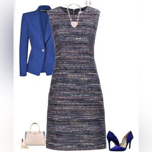 The Limited black white and royal blue tweed wool blend sheath dress size 8 tall
